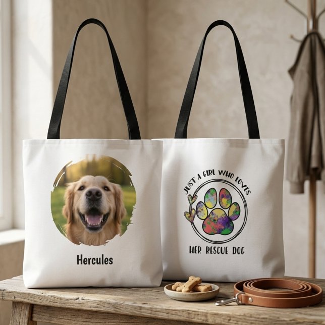 Bunte Wasserfarben Rettungshund Mädchen (Watercolor rescue dog tote bag for the pet lover in your life — great birthday gift idea for her.)