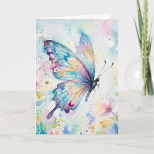 Bunte Wasserfarben-Schmetterlings-Blumen Karte