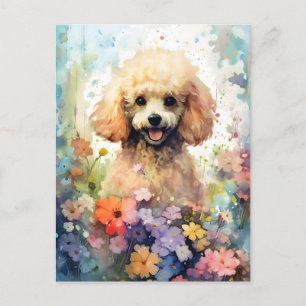 Bunte Wasserfarbenkunst eines Poodles Postkarte