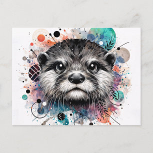 Bunte Wasserfarbenkunst vom Otter Postkarte