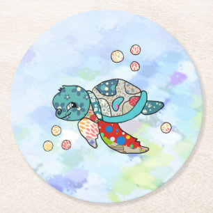 bunte Wasserschildkröte Runder Pappuntersetzer