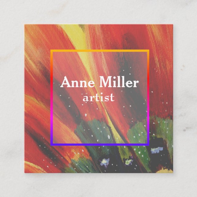 Bunte weibliche mit BlumenVisitenkarte Quadratische Visitenkarte (Vorderseite)