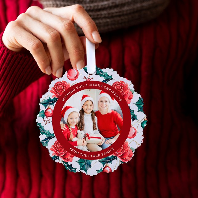Bunte Weihnachten Botanisches Foto-Rot Ornament Karte (Von Creator hochgeladen)