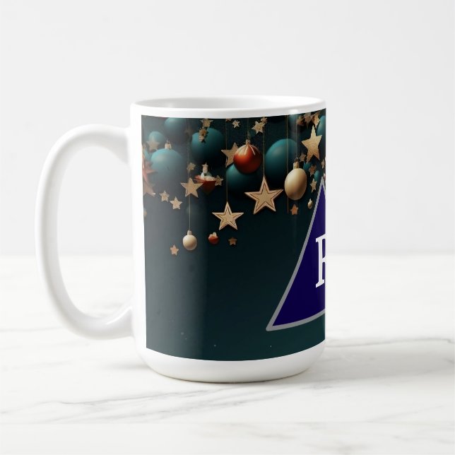 Bunte Weihnachtsbällchen und Sterne Kaffeetasse (Links)