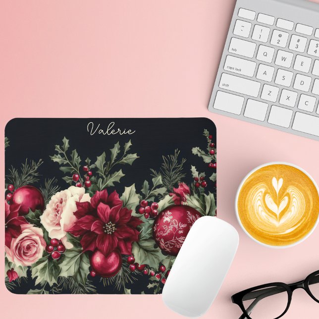 Bunte Weihnachtsbaumchen mit Poinsettia Mousepad (Von Creator hochgeladen)