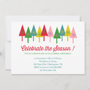 Bunte Weihnachtsbäume Feierparty Einladung