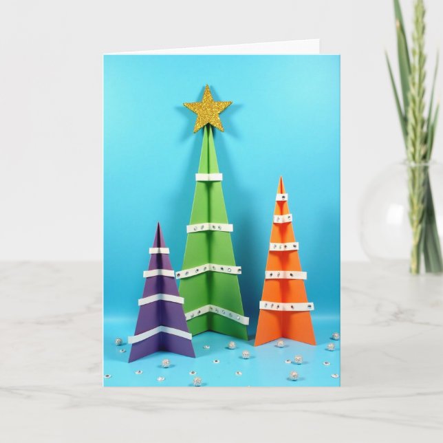 Bunte Weihnachtsbäume Karte (Vorderseite)