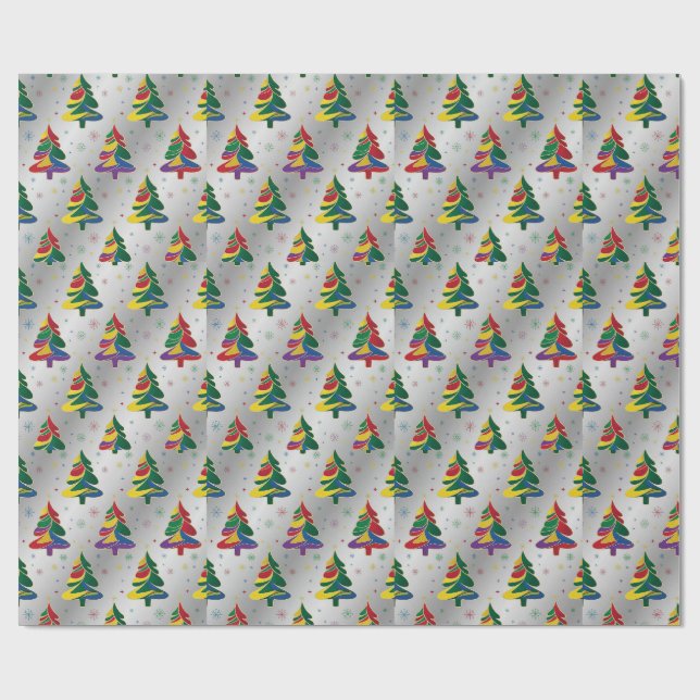 Bunte Weihnachtsbäume Xmas Geschenkpapier (Flach)