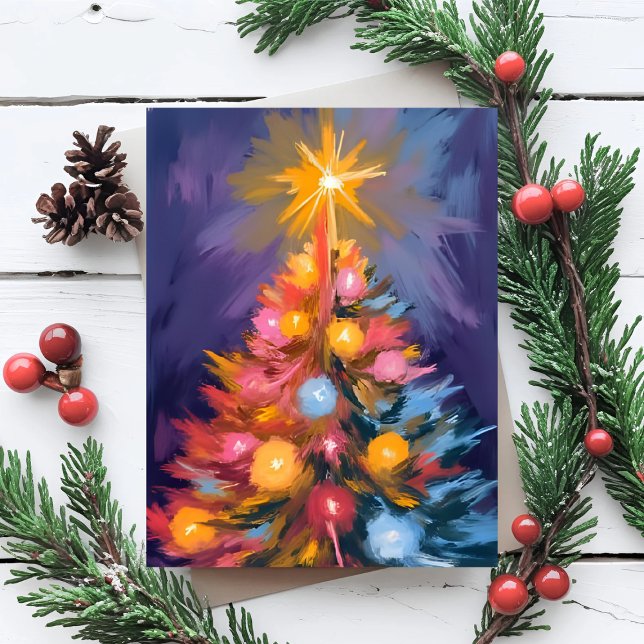 Bunte Weihnachtsbaumlichter Wasserfarbe Feiertagspostkarte (Von Creator hochgeladen)