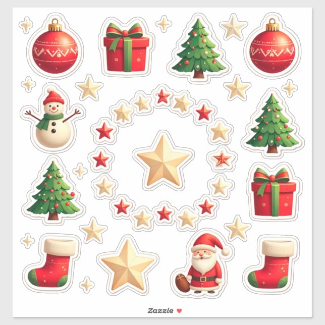 Bunte Weihnachtselemente Set Aufkleber (Blatt)