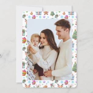 Bunte Weihnachtsfotokarte mit festlichem Muster Feiertagskarte