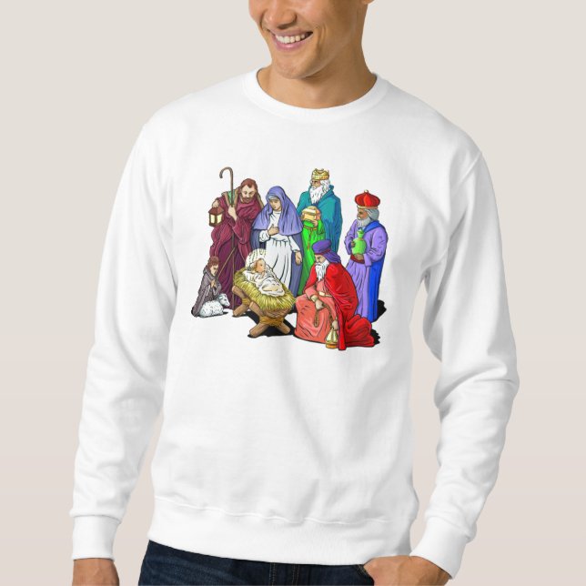 Bunte WeihnachtsGeburt Christis-Szene Sweatshirt (Vorderseite)