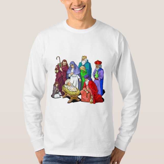 Bunte WeihnachtsGeburt Christis-Szene T-Shirt (Vorderseite)