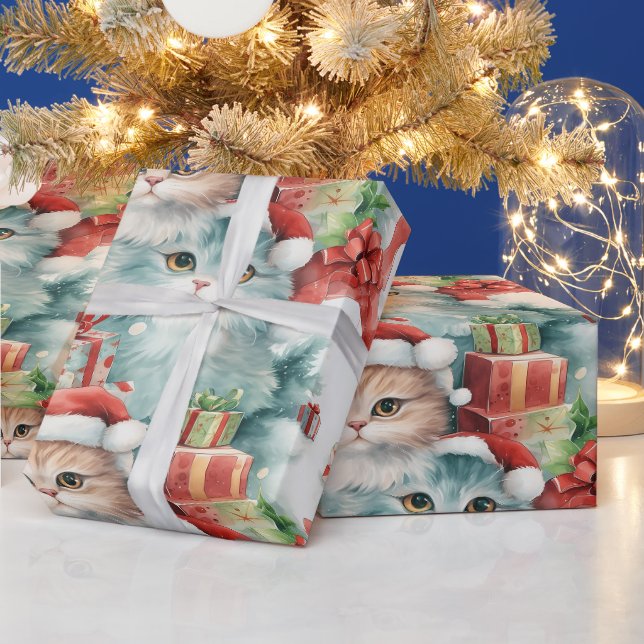 Bunte Weihnachtsgeschenke mit festlichen Katzen Geschenkpapier (Feiertage)