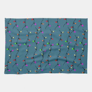 Bunte Weihnachtslichter auf Blau Geschirrtuch