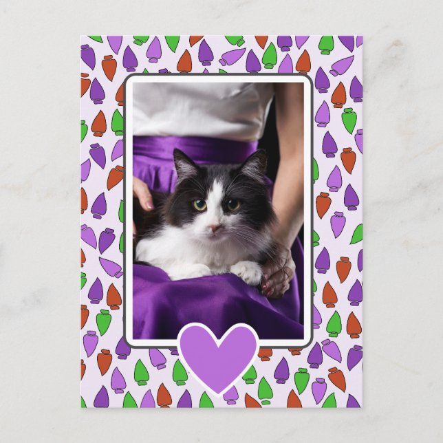 Bunte Weihnachtslichter Katze  Postkarte (Vorderseite)