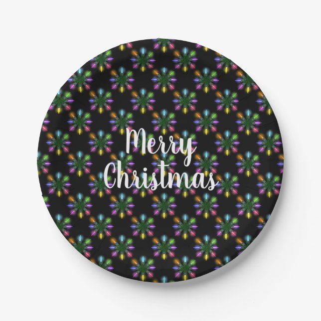 bunte Weihnachtslichter Snowflake Pappteller (Vorderseite)