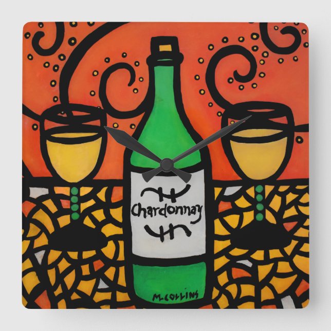Bunte Wein-Kunst Chardonnay Quadratische Wanduhr (Vorderseite)