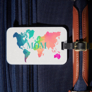 Bunte Weltkarte MOM Benutzerdefiniertes Monogramm Gepäckanhänger