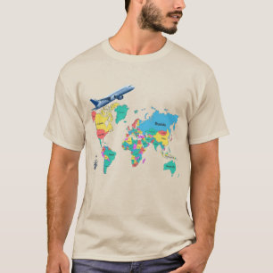 Bunte Weltkarte und Flugzeug Vintage-Reise-T-Shirt T-Shirt
