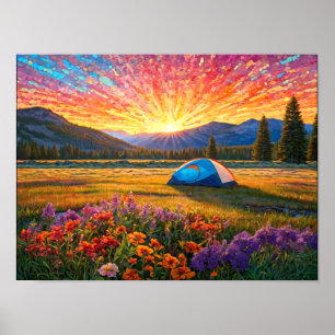 Bunte Wiesenblumen Camping Zelt Kunst Poster