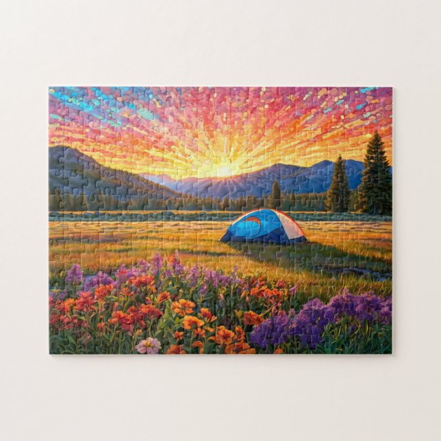 Bunte Wiesenblumen Camping Zelt Kunst Puzzle (Horizontal)