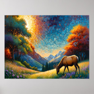 Bunte Wiesenelk mit Blumen Kunst Poster