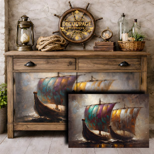 Bunte Wikingersegel Découpage Seidenpapier
