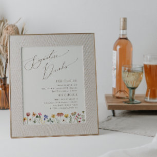 Bunte Wildblume Beige Signature-Getränke-Schilde Poster