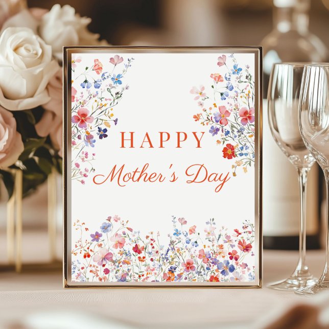 Bunte Wildblumen Frohen Muttertag Tischschild Poster (Elegant Colorful Wildflowers hAPPY Mother's Day Poster decoration table)