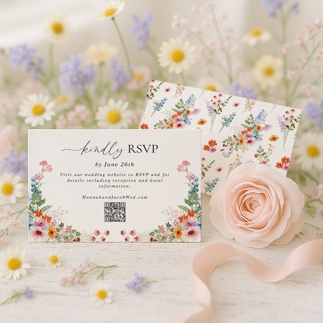 Bunte Wildblumen QR-Code Hochzeit RSVP Karte (Von Creator hochgeladen)