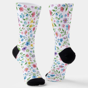 Bunte Wildblumen- und Pfotenabdruck-Socken Socken
