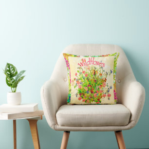 Bunte Wildblumen-Wiesen-Text Kissen
