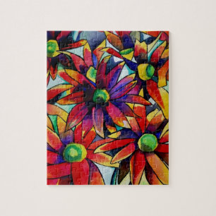 Bunte Wildblumenkunst aus Gänseblümchen-Stroh Puzzle