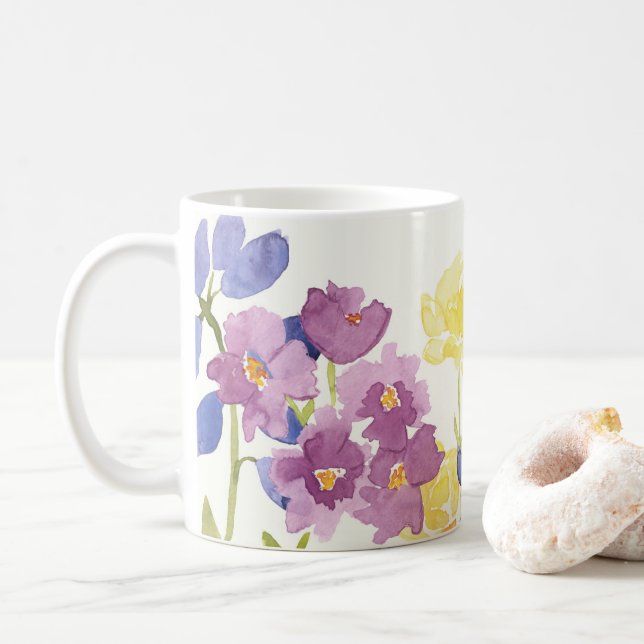 Bunte wilde schottische Blumen-Wasserfarbe-Tasse Kaffeetasse (Mit Donut)