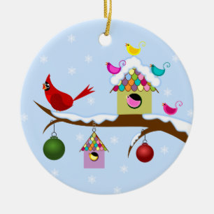 Bunte Winter-Vogel-runde Verzierung Keramik Ornament