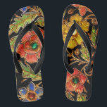 Bunte wulstige Blumen auf Samt Flip Flops<br><div class="desc">Dieses bunte wulstige Blumenbild wurde von einer wulstigen antiken Samthandtasche zusammengestellt.</div>