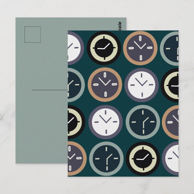 Bunte Zeit Uhr Muster Uhrmacher Postkarte (Vorne/Hinten)