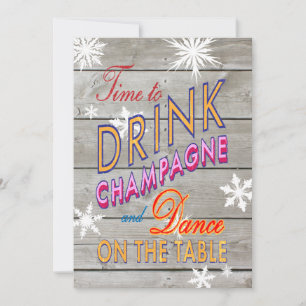 Bunte Zeit zum Champagnertrinken auf Holz Einladun Einladung