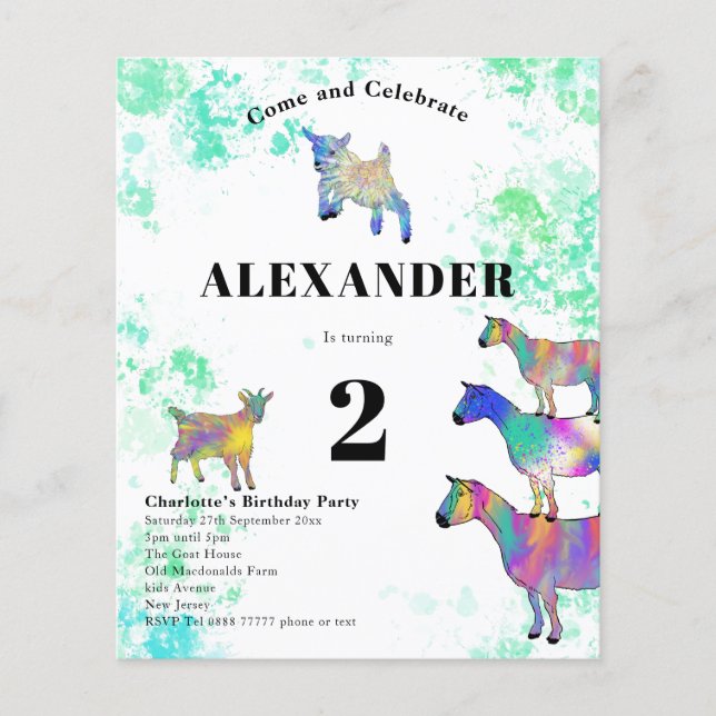 Bunte Ziegen Geburtstagspartei Haushalt Flyer (Vorne)