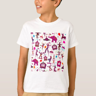 bunte Zirkuscharaktere auf Weiß T-Shirt