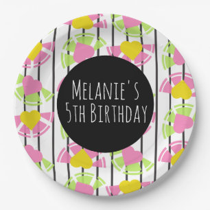 Bunte Zitronen und Herzscheiben Geburtstag Pappteller