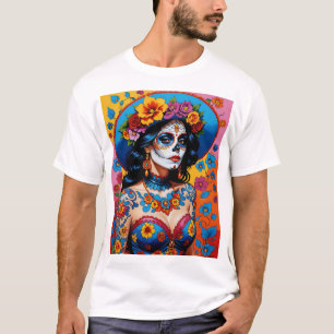 Bunte Zucker-Schädel-Kunst T-Shirt Vintage-Ästheti