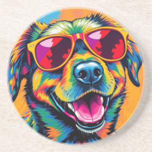 Bunter abstrakter Hund mit Sonnenbrille Getränkeuntersetzer