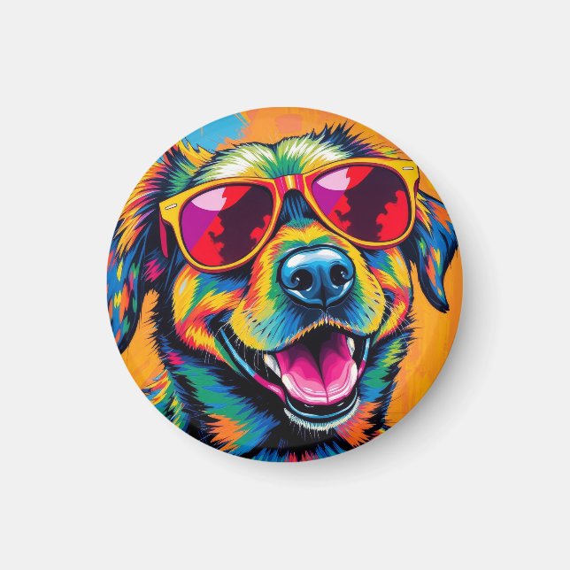 Bunter abstrakter Hund mit Sonnenbrille Magnet (Vorne)