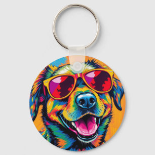 Bunter abstrakter Hund mit Sonnenbrille Schlüsselanhänger