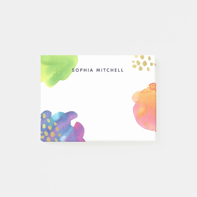 Bunter abstrakter Watercolor mit Gold Post-it Klebezettel (Vorderseite)