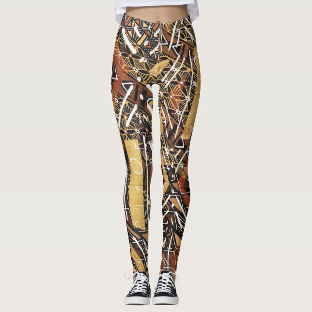 Bunter afrikanischer Schlamm-Stoff Leggings (Vorderseite)