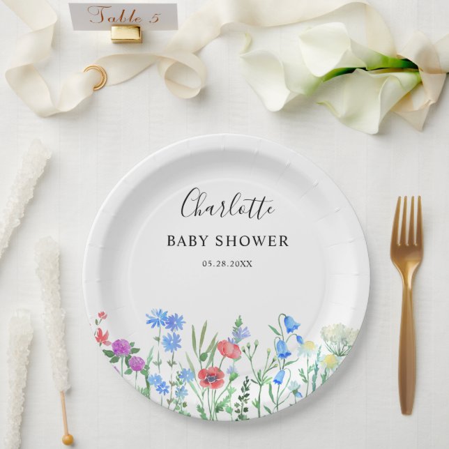 Bunter Baby Shower Wildblumenfeier Pappteller (Hochzeit)