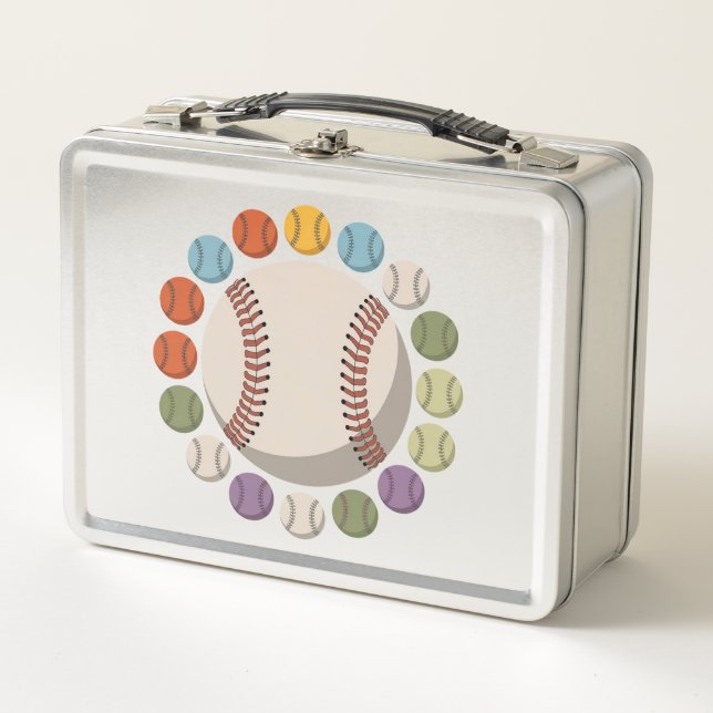 Bunter Baseballzirkel Metall Brotdose (Vorderseite)
